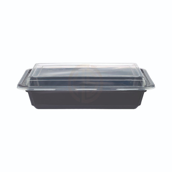 32oz Microwave Container Rectangle PP Black Base with Lid