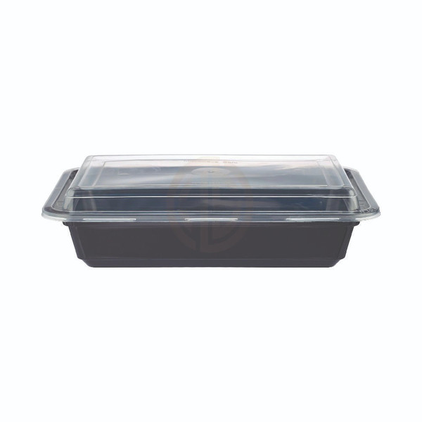 38oz Microwave Container Rectangle PP Black Base with Lid