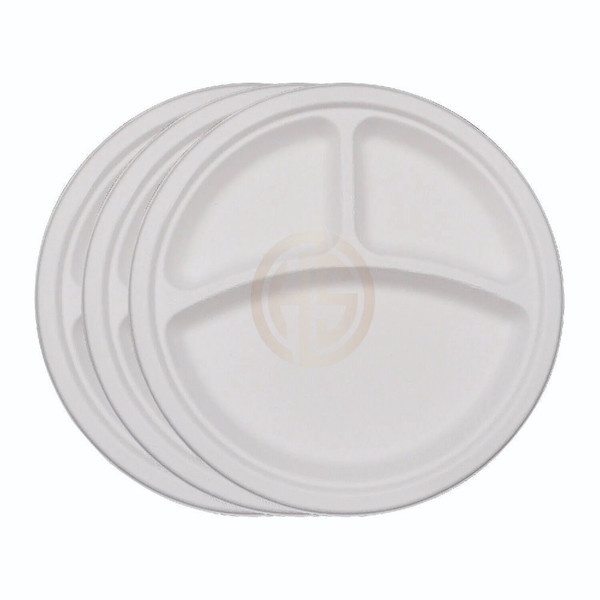 Bagasse Plate Round 3 Compartment (254mm/10") White (TP4/3)