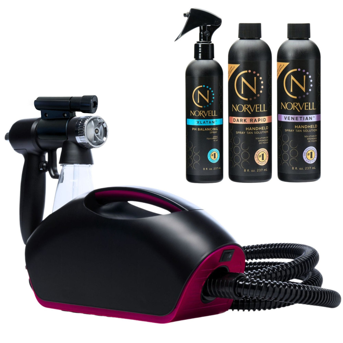 Fascination Spray Tanning Kit Machine Bundle with Tanning Solution and Prep Spray and Naked Sun Spray Gun Light Kit