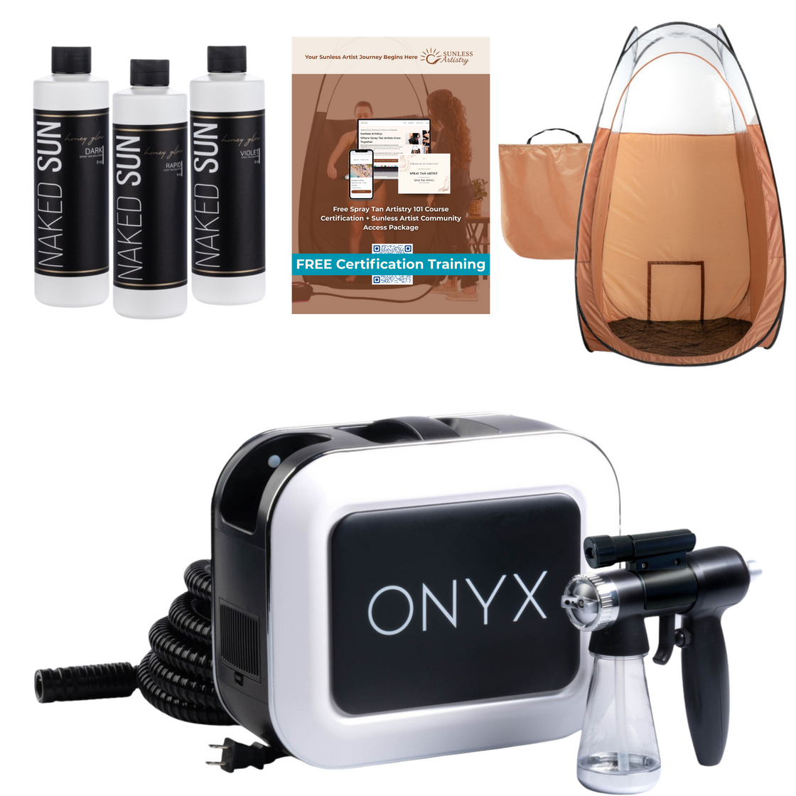 Naked Sun Onyx Spray Tanning Machine with Professional Tanning Gun with Light Kit and Honey Glow Tanning Solution and Brown Tent Bundle (5 Items) Naked Sun Onyx Spray Tanning Machine with Professional Tanning Gun with Light Kit and Honey Glow Tanning Solution and Brown Tent Bundle (5 Items)