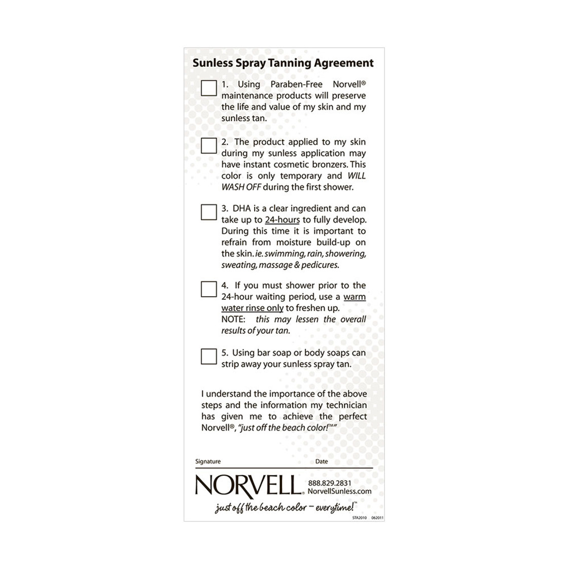 Norvell Sunless Agreement & Checklist Pad