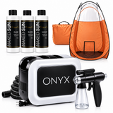 Naked Sun Onyx Spray Tanning Machine with Professional Tanning Gun with Light Kit and Honey Glow Tanning Solution and Brown Tent Bundle (5 Items)