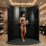 Wave Contour Spray Tan Booth Bundle w/ Fuji 2100 SoloTan System & TAN7350 Applicator + Naked Sun Honey Glow Trio – Professional HVLP Spray Tanning Kit w/ Overspray Extraction