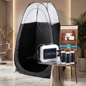 Naked Sun Onyx Spray Tanning Machine with Professional Tanning Gun with Light Kit and Honey Glow Tanning Solution and Black Tent Bundle (5 Items)