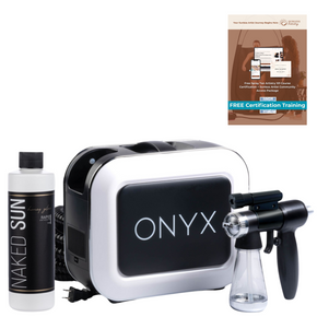 Naked Sun Onyx Spray Tan Machine  Professional Tanning Gun with Light Kit and Honey Glow Rapid Develop Tanning Solution