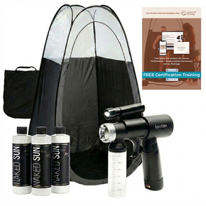 Naked Sun IonTan DualPower Spray Tan Kit with Tanning Tent & Naked Sun Solution Trio – Cordless/AC Handheld Machine, Dark, Violet & Rapid Solutions – Professional At-Home or Mobile Spray Tanning System
