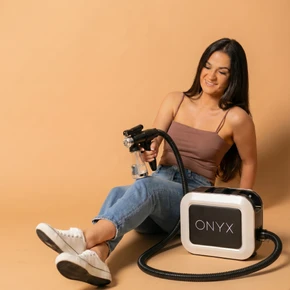 Naked Sun Onyx Spray Tanning Machine with Professional Tanning Gun with Light Kit and Honey Glow Tanning Solution and Brown Tent Bundle (5 Items)