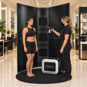 Naked Sun Onyx Spray Tanning Machine with Professional Tanning Gun with Light Kit and Honey Glow Tanning Solution and Brown Tent Bundle (5 Items)