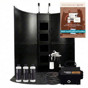Wave Contour Spray Tan Booth Bundle w/ Fuji 2100 SoloTan System & TAN7350 Applicator + Naked Sun Honey Glow Trio – Professional HVLP Spray Tanning Kit w/ Overspray Extraction