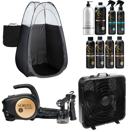 Norvell M1000 Spray Tan Machine and Pro Tanning Solution Kit with Naked Sun Tent and X-Fan Overspray Extraction