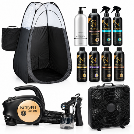 Norvell M1000 Spray Tan Machine and Pro Tanning Solution Kit with Naked Sun Tent and X-Fan Overspray Extraction