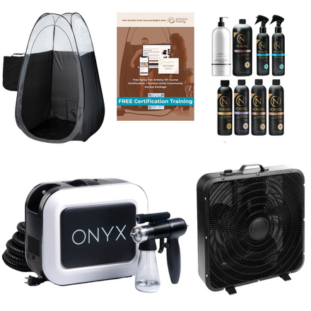 Naked Sun Onyx Spray Tan Machine with Professional Tanning Gun with Light Kit Norvell Pro Tanning Solution Kit, Black Tent and X-Fan Extractor