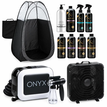 Naked Sun Onyx Spray Tan Machine with Professional Tanning Gun with Light Kit Norvell Pro Tanning Solution Kit, Black Tent and X-Fan Extractor