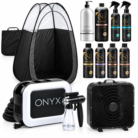 Naked Sun Onyx Spray Tan Machine with Professional Tanning Gun with Light Kit Norvell Pro Tanning Solution Kit, Black Tent and X-Fan Extractor