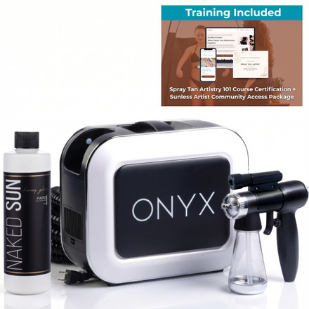 Naked Sun Onyx Spray Tan Machine  Professional Tanning Gun with Light Kit and Honey Glow Rapid Develop Tanning Solution