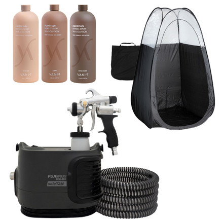 Fuji Spray 2175 soloTAN Spray Tan Machine with TAN7350 Spray Tanning Applicator, Black Spray Tanning Tent and Vani-T Liter Sample Trio