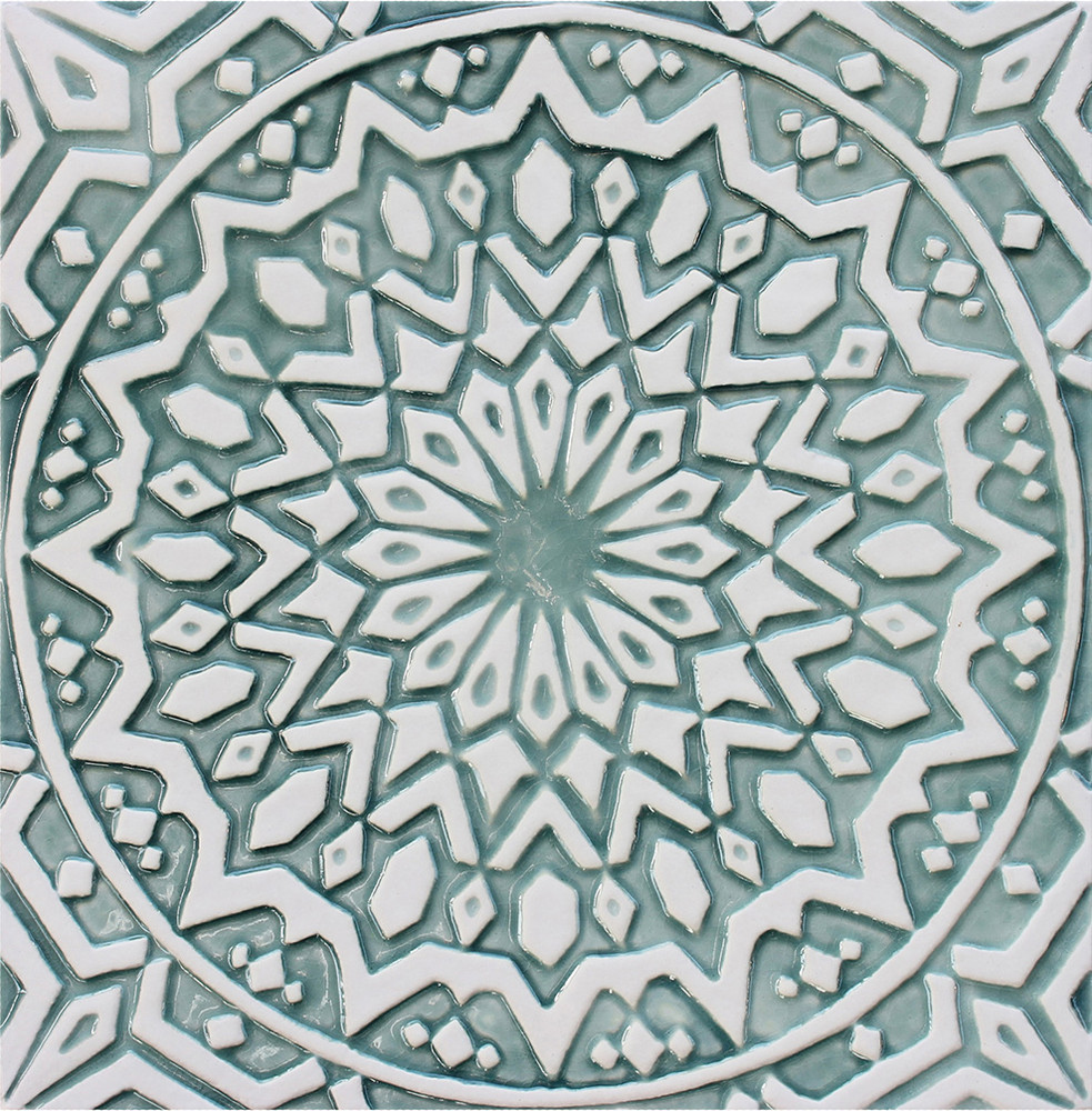 Moroccan Wall Art Tile In Design 2 30cm Aqua By G Vega Ceramica