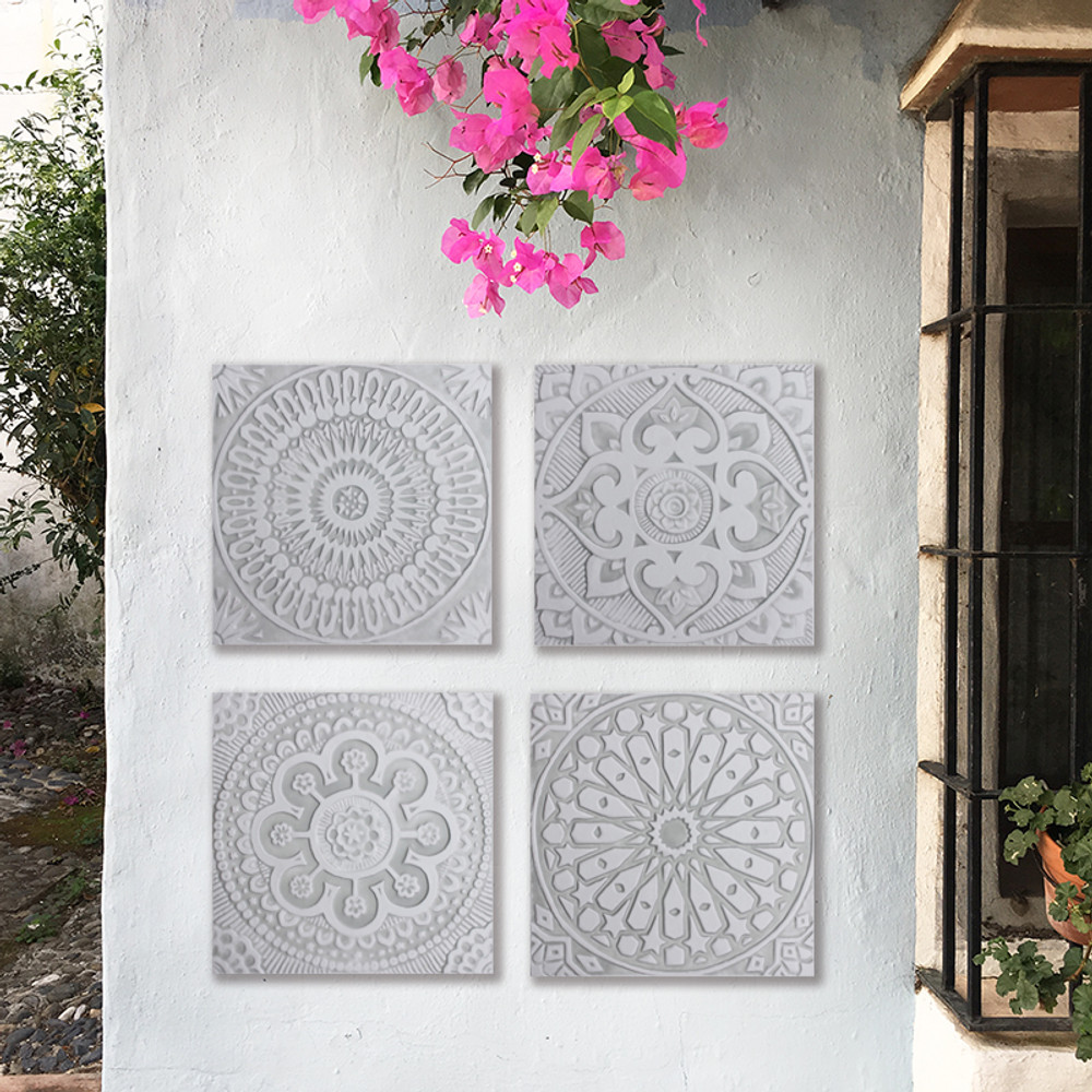 Handmade Tiles Set4 Grey Mandala [30cm/11.8"]