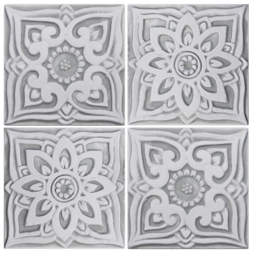 Mandala Square Ceramic Tile 2 In Grey 15cm By G Vega Ceramica