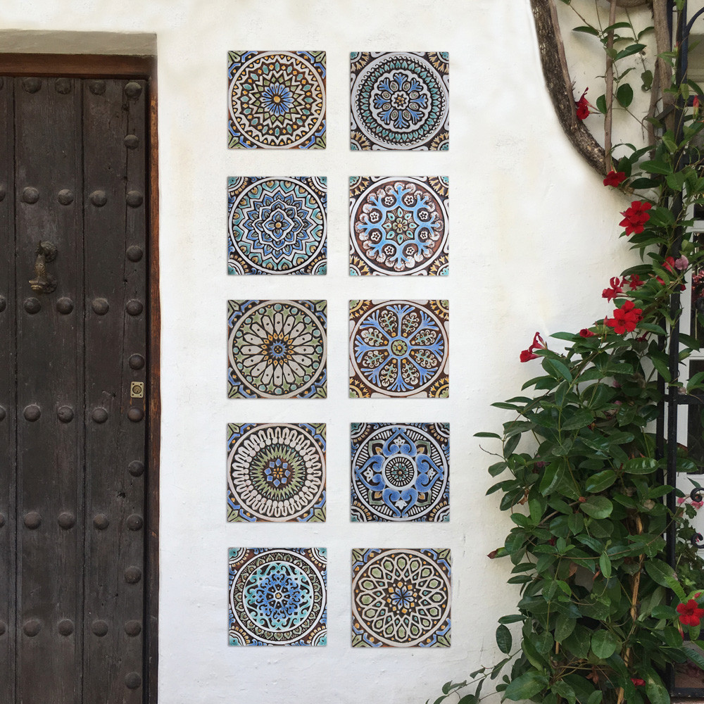 These handmade tiles make wonderful wall hangings and outdoor wall art.  These decorative tiles are handmade in Spain and glazed in matt blue and finished in aged effect.