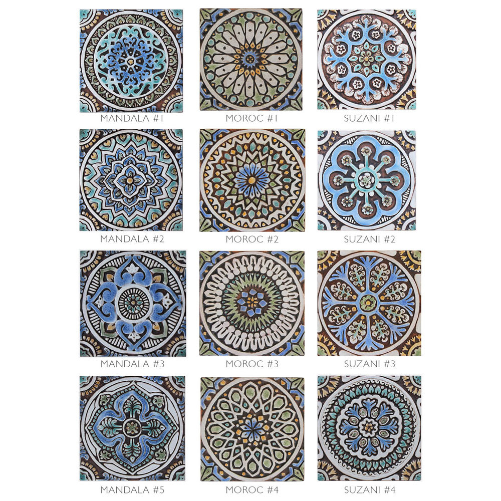 These handmade tiles make wonderful wall hangings and outdoor wall art.  These decorative tiles are handmade in Spain and glazed in matt blue and finished in aged effect.