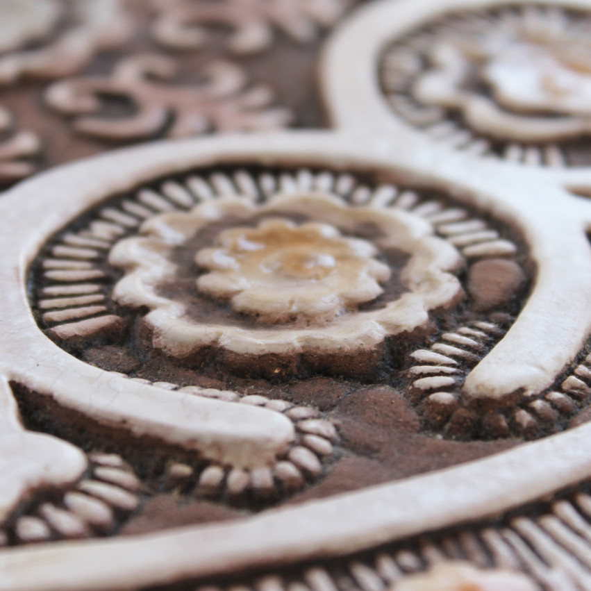 ドイツ製ビンテージ タイル 8枚セット AWS Keramik ボタニカルアート Large brown Spanish tile mandala 4. Handmade tile by GVEGA