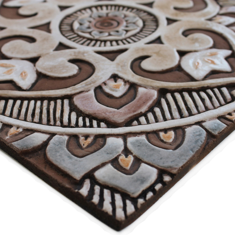 Large brown floral tile suzani 2. Handmade tile by GVEGA