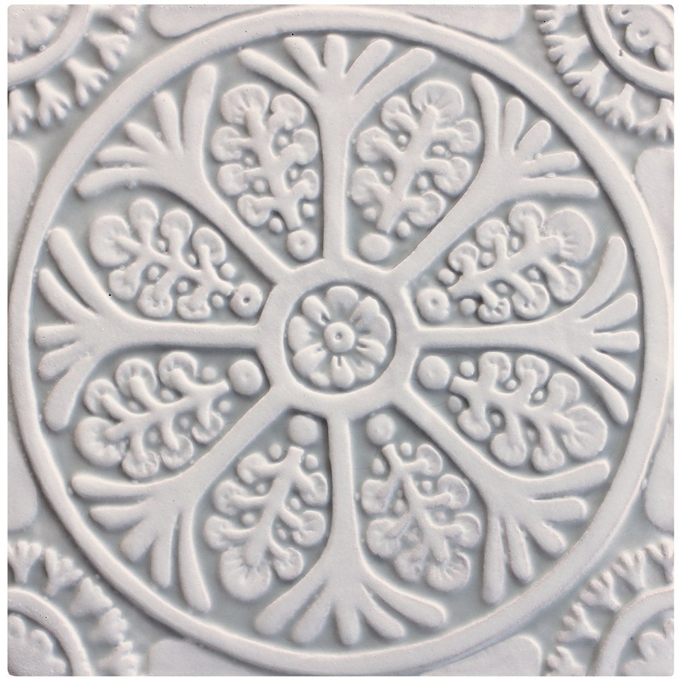 Suzani floral tile 3. Grey handmade tile by GVEGA