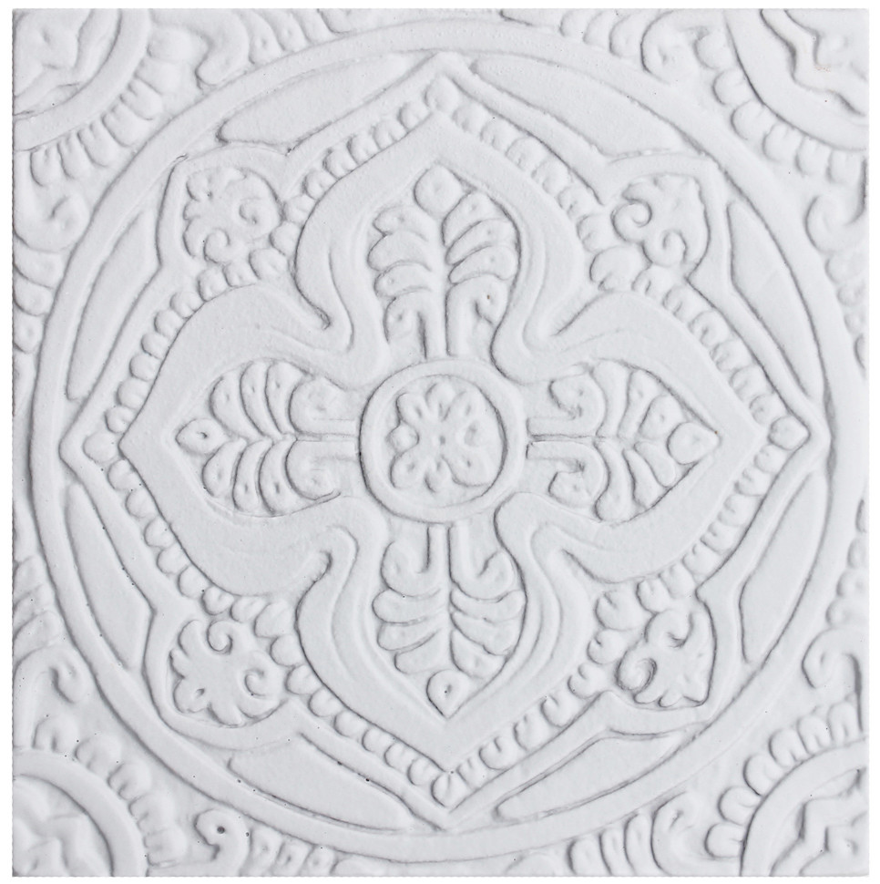 These handmade tiles make wonderful kitchen tiles, bathroom tiles, wall decor and outdoor wall art.  White relief tile handmade in Spain.