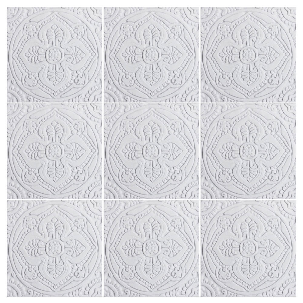 Handmade Tile White Relief Mandala #4 [20cm/7.8"]