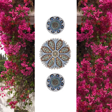 These circular handmade tiles make unique wall hangings for kitchens, bathrooms or outdoor wall art. Our decorative tiles can also be combined with our other circular tiles to make larger wall art installations.