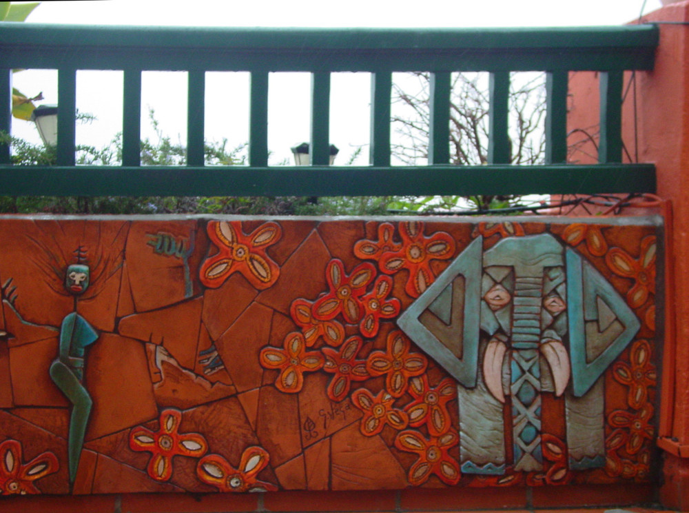 Ceramic mural made with Handmade tiles.  Custom designed ceramic wall art installation, handmade in Spain.