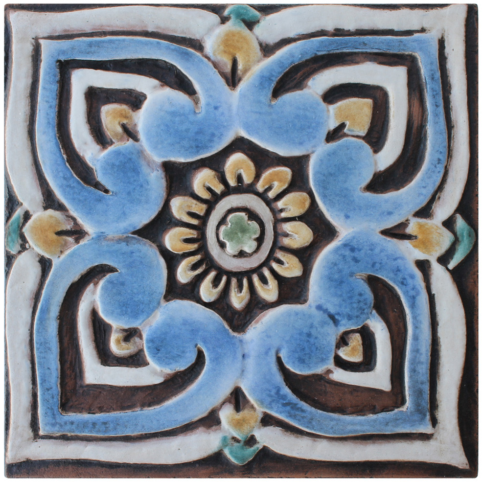 Blue Spanish tile 15cm 1. Handmade tile by GVEGA