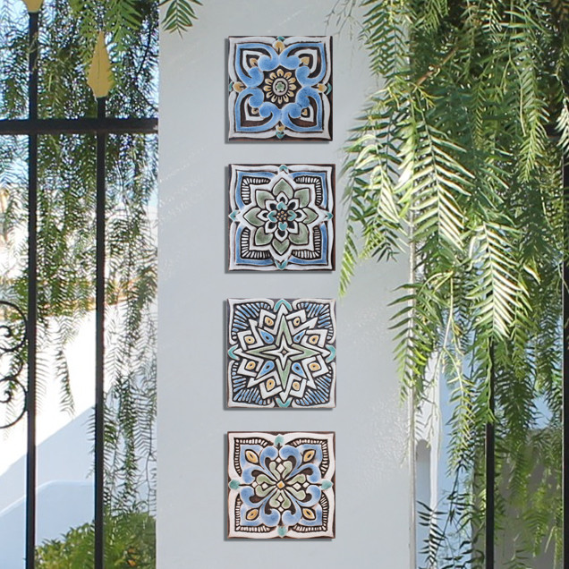 4 matt blue Spanish tiles 15cm handmade tiles by GVEGA