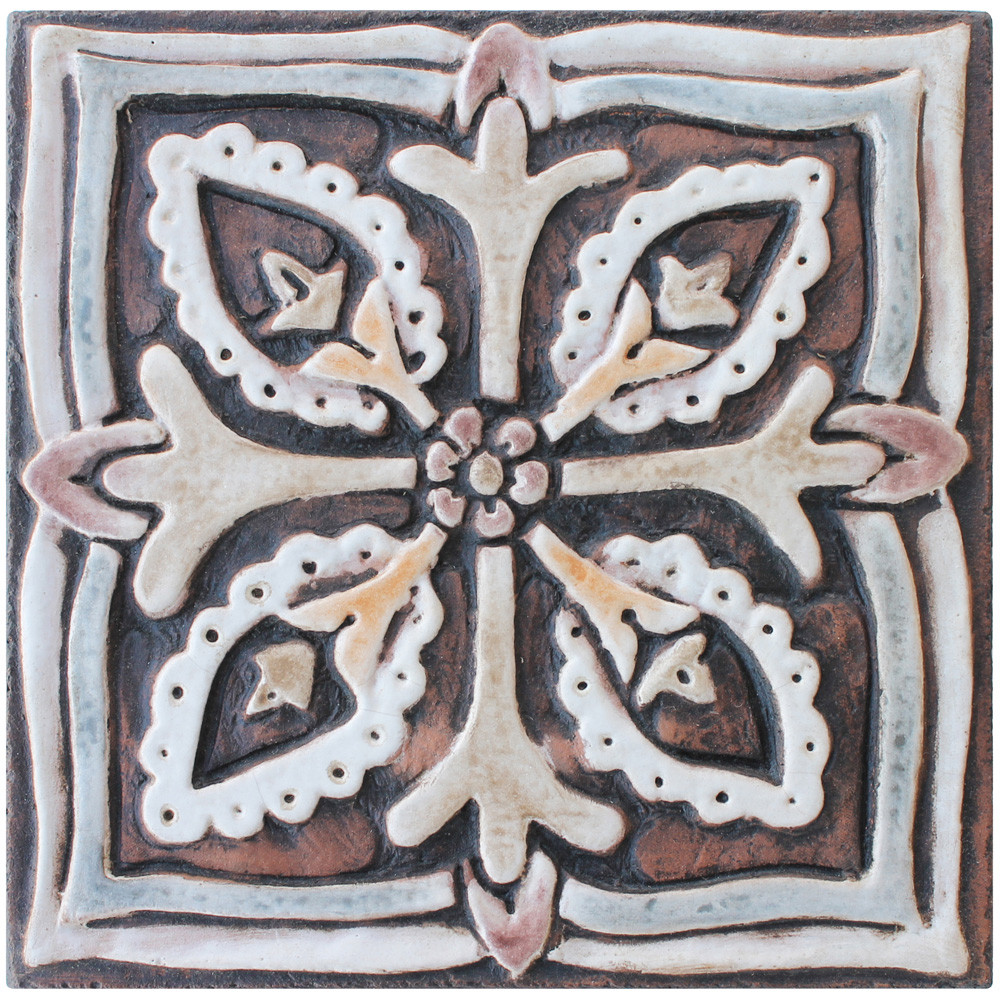 Handmade Tile matt brown set4 Suzani [15cm/5.9