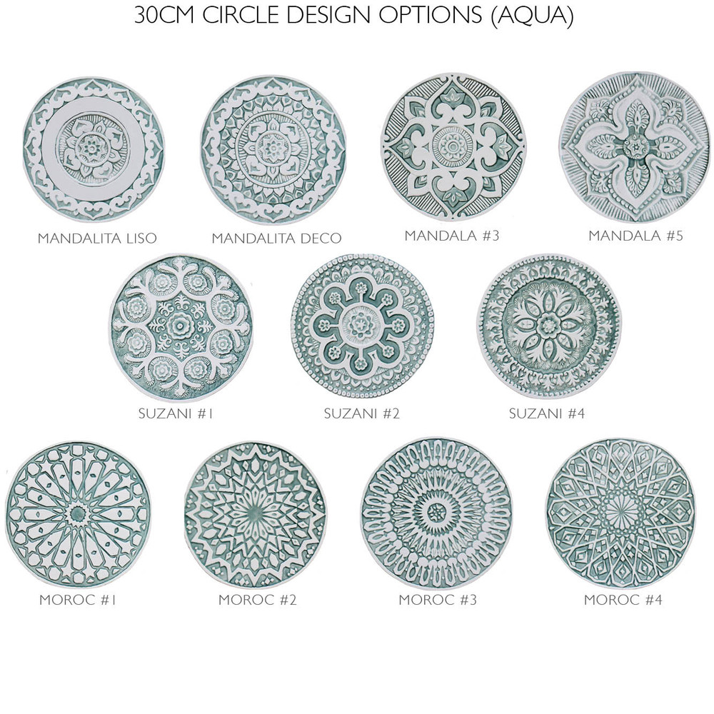 These circular handmade tiles make unique wall hangings for kitchens, bathrooms or outdoor wall art. Our decorative tiles can also be combined with our other circular tiles to make larger wall art installations.