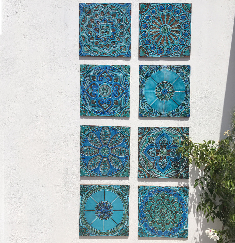 Large ceramic tile handmade in Spain. Decorative tile for kitchens, bathrooms or outdoor wall art.