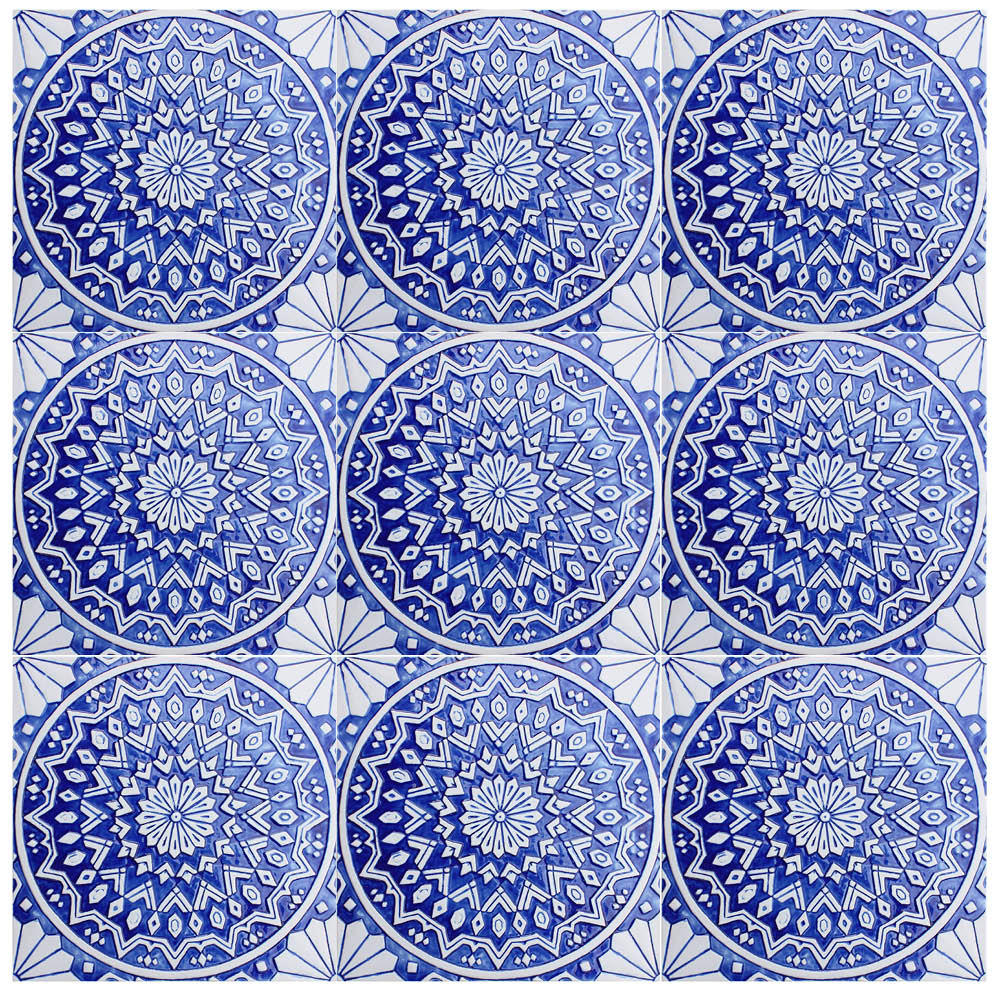 Large Moroccan tile 40cm #2. Blue and white tile by GVEGA.