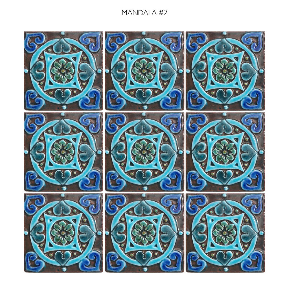 Handmade tile turquoise Mandala #2 [10cm/3.9"]