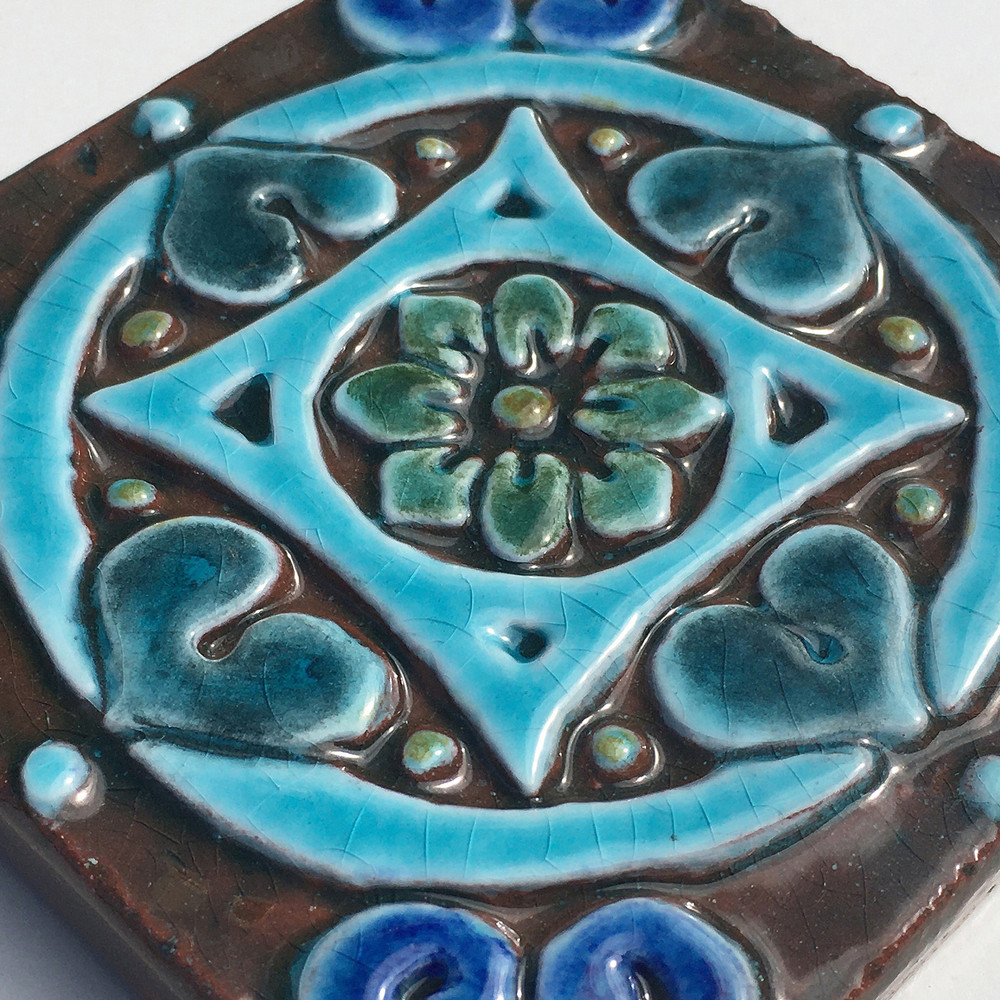 Handmade tile turquoise Mandala #2 [10cm/3.9"]
