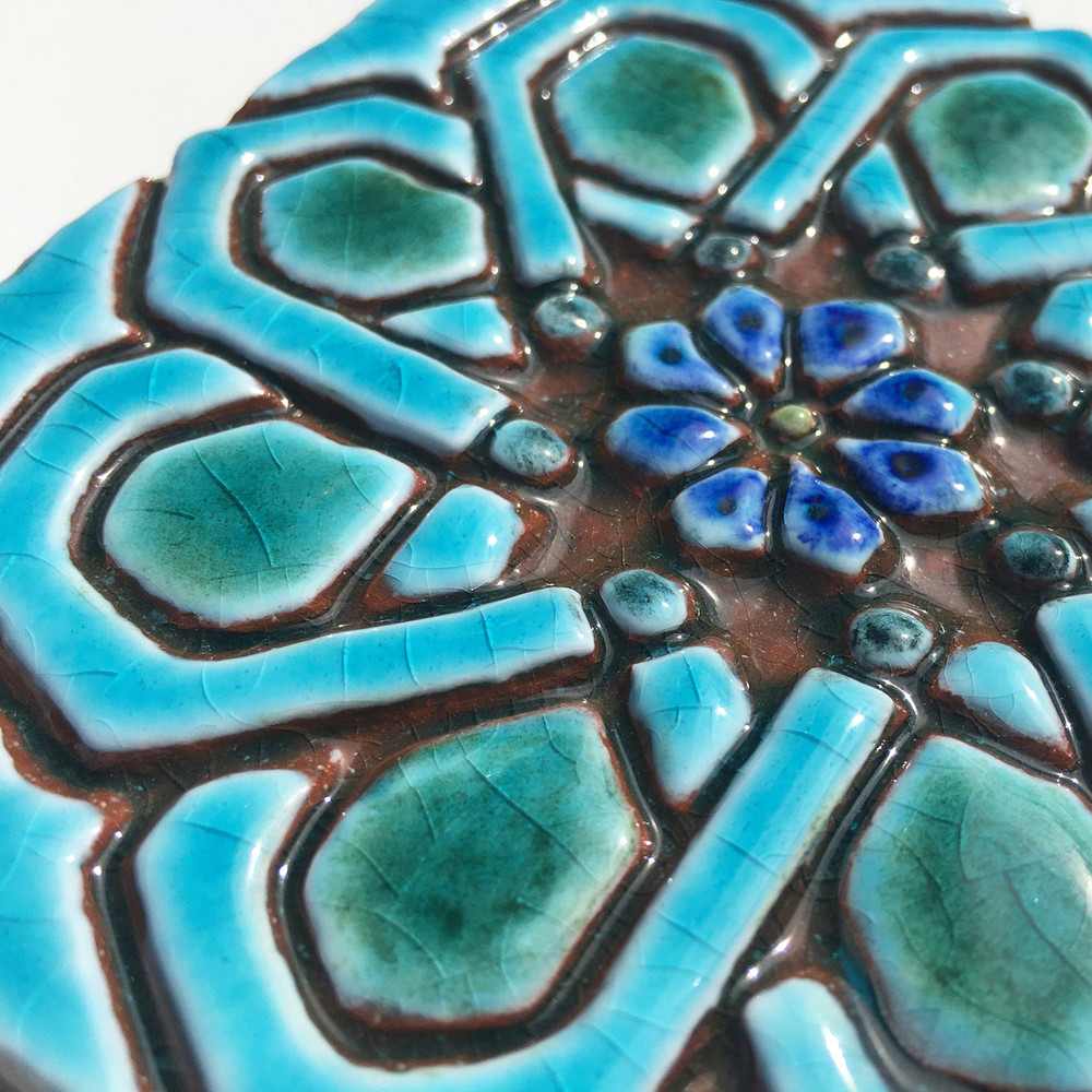 Handmade tile turquoise moroccan #2 [10cm/3.9"]