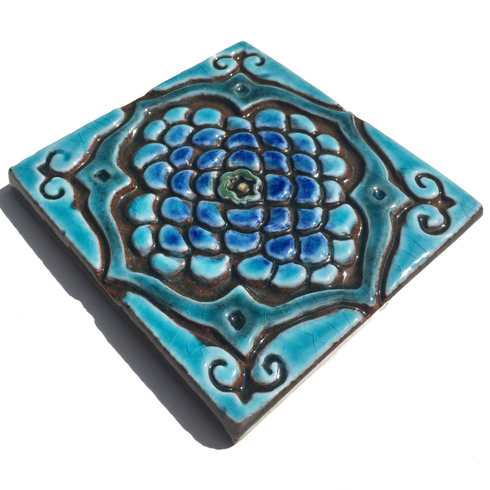Handmade tile turquoise moroccan #3 [10cm/3.9"]