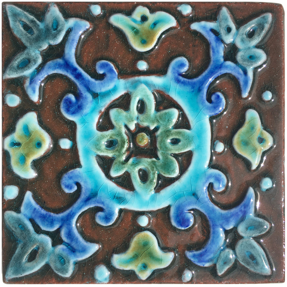 Handmade tile turquoise Spanish #1 [10cm/3.9"]