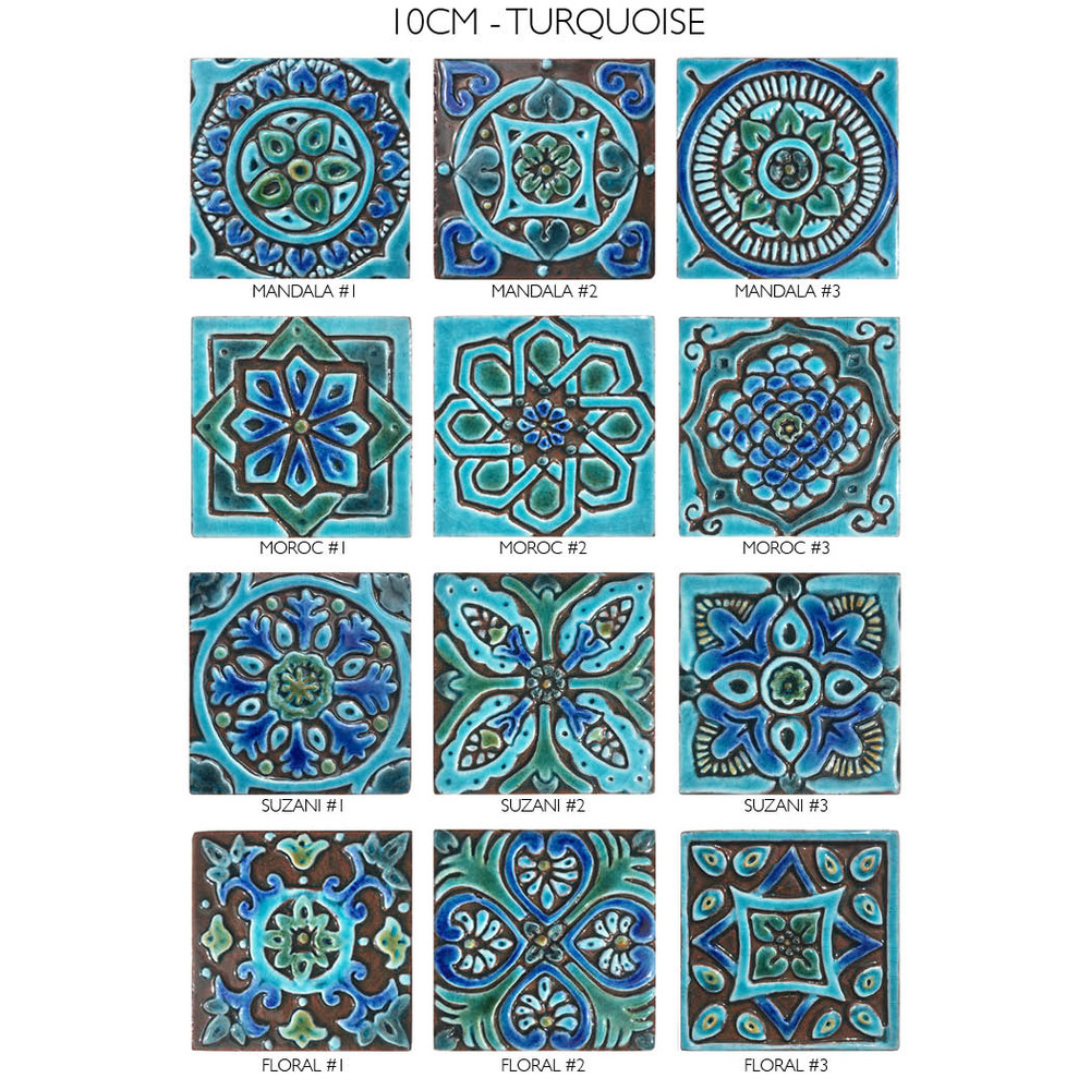 Handmade tile turquoise Spanish #3 [10cm/3.9"]