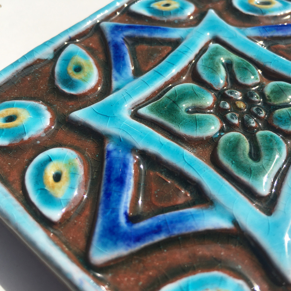 Handmade tile turquoise Spanish #3 [10cm/3.9"]