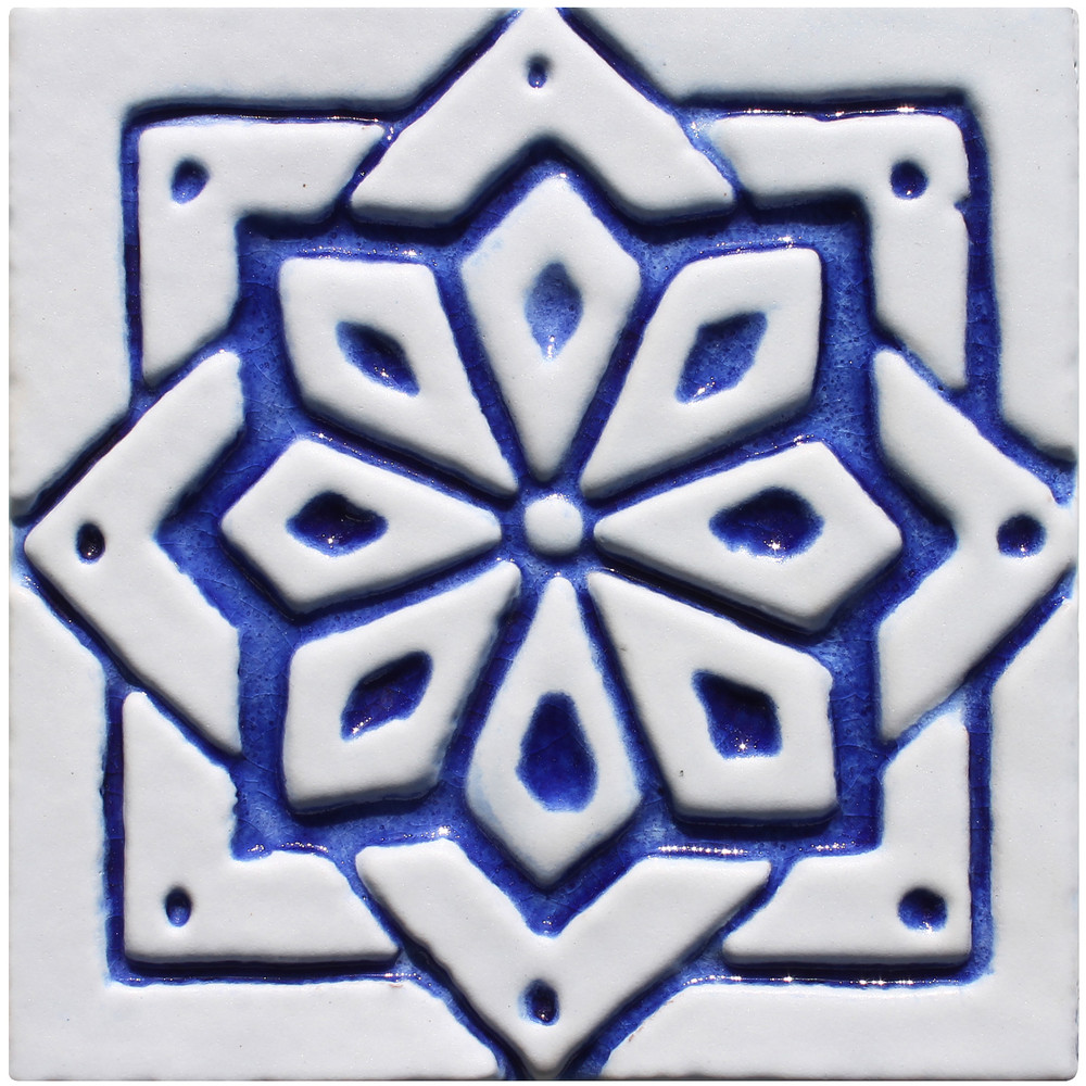 Handmade tile blue white Moroccan #1 [10cm/3.9"]