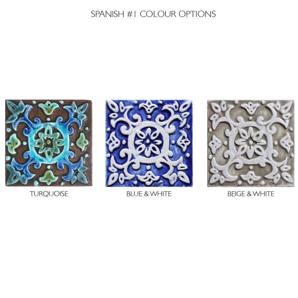 Handmade tile beige white Spanish #1 [10cm/3.9"]