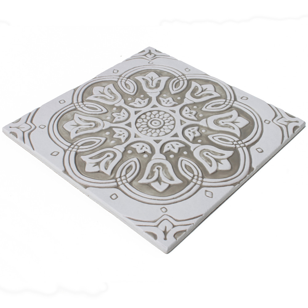 Spanish tile #12, Large beige and white handmade tile