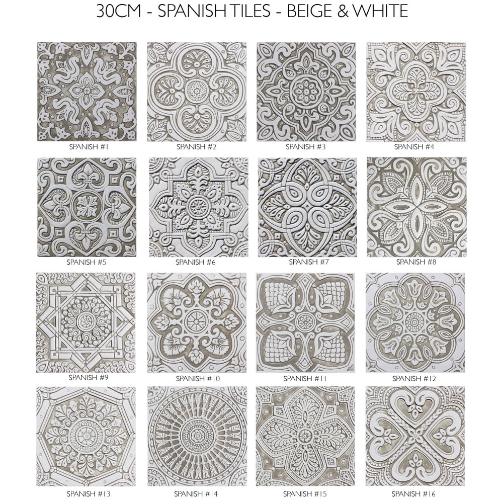 Spanish tile, Large beige and white handmade tile design options